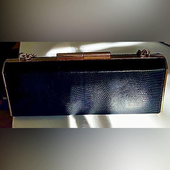 Gucci Lizard Skin RARE Evening Bag / Minaudière Purse on Gold Tone Chain Vintage - Picture 10 of 12
